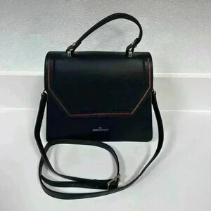 New ROBERTA ROSSI Genuine Leather Flap Satchel/Crossbody Bag Black Made In Italy